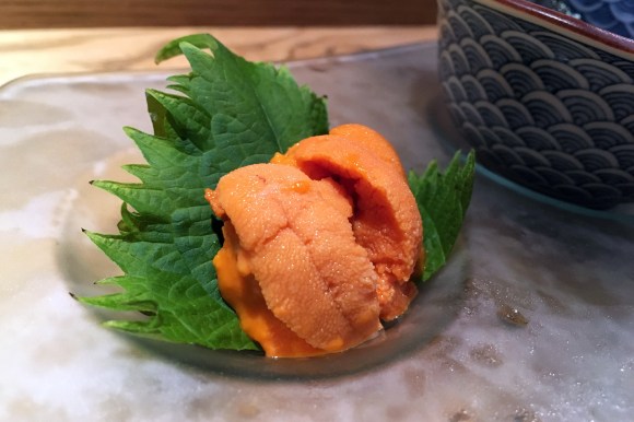 Half of Sushi Azabu's uni tasting