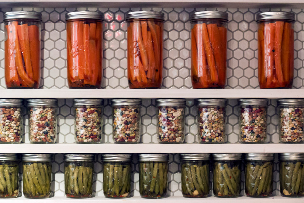 Mason jars lining the walls of