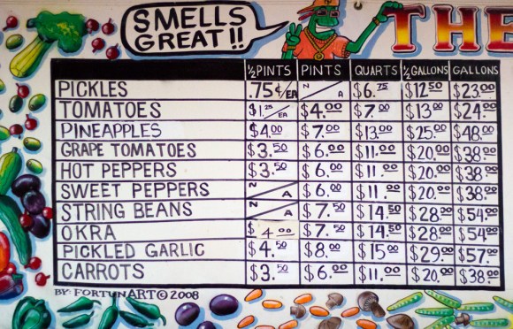 Part of the menu at The Pickle Guys