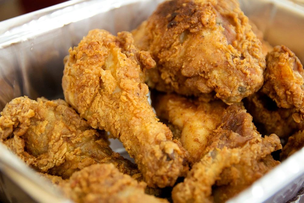 A tray of chicken from Charles' Pan-Fried Chicken