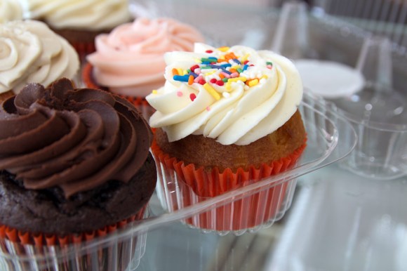 A close-up of a tray of cupcakes from Baked Cravings